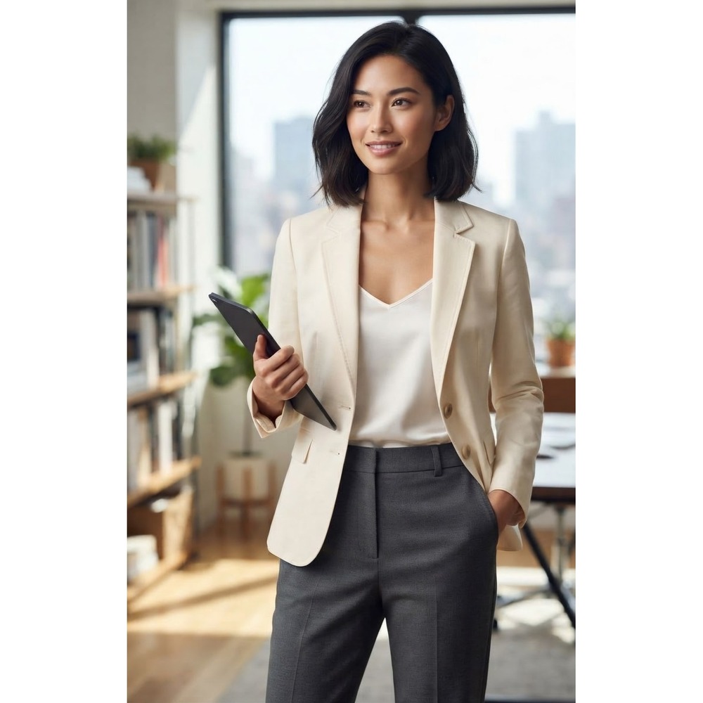 Loft Petites Cream Linen Blend Single Button Blazer Jacket Size 00P